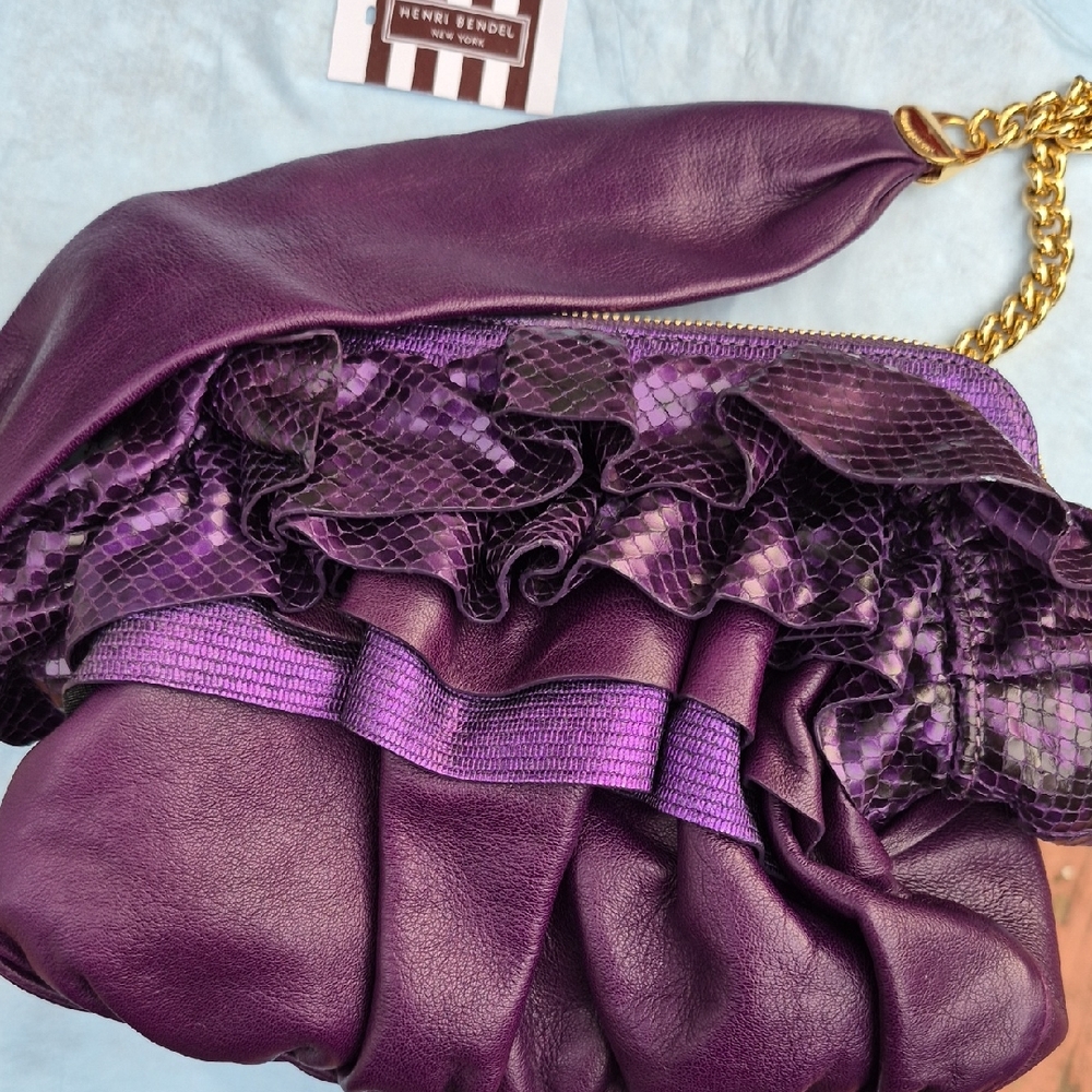 Henri Bendel Purple Clutch with Gold Hardware
